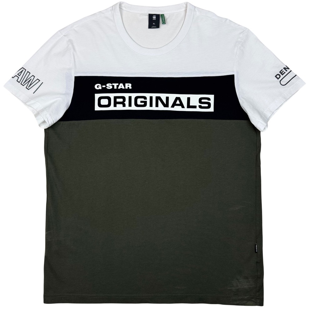 G-Star Raw Swando Block Graphic Colorblock T-Shirt Mens XL White Black Olive